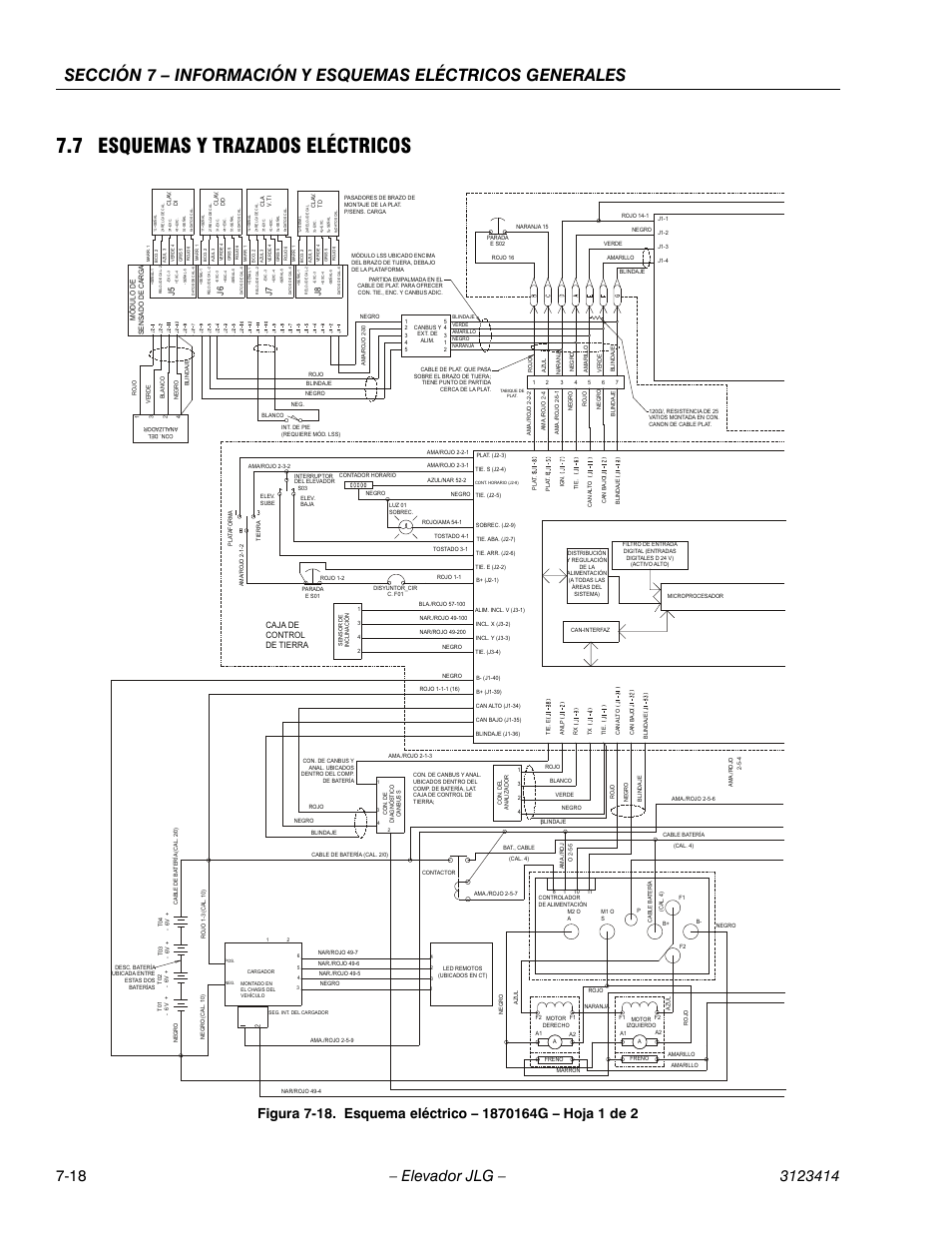 2heading - 7.7 esquemas y trazados eléctricos, Esquema eléctrico – 1870164g – hoja 1 de 2 -18, 7 esquemas y trazados eléctricos | JLG 3246ES Service Manual User Manual | Page 190 / 216