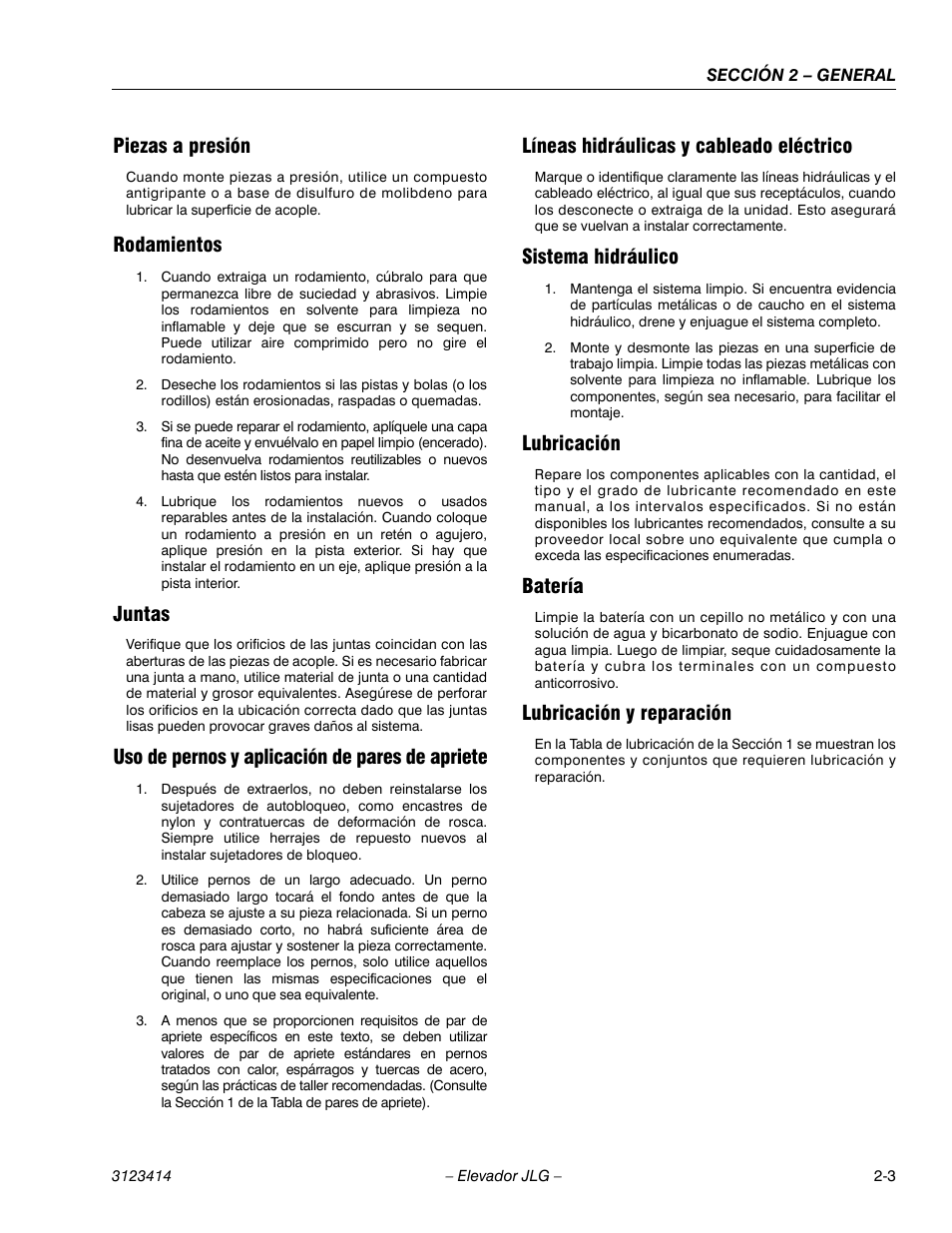 3heading - piezas a presión, 3heading - rodamientos, 3heading - juntas | 3heading - líneas hidráulicas y cableado eléctrico, 3heading - sistema hidráulico, 3heading - lubricación, 3heading - batería, 3heading - lubricación y reparación, Piezas a presión, Rodamientos | JLG 3246ES Service Manual User Manual | Page 31 / 216