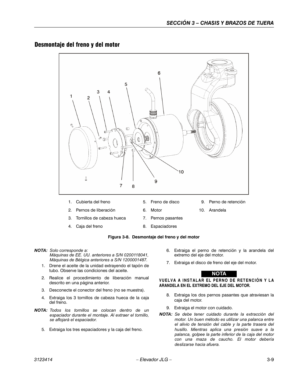 3heading - desmontaje del freno y del motor, Desmontaje del freno y del motor | JLG 3246ES Service Manual User Manual | Page 45 / 216