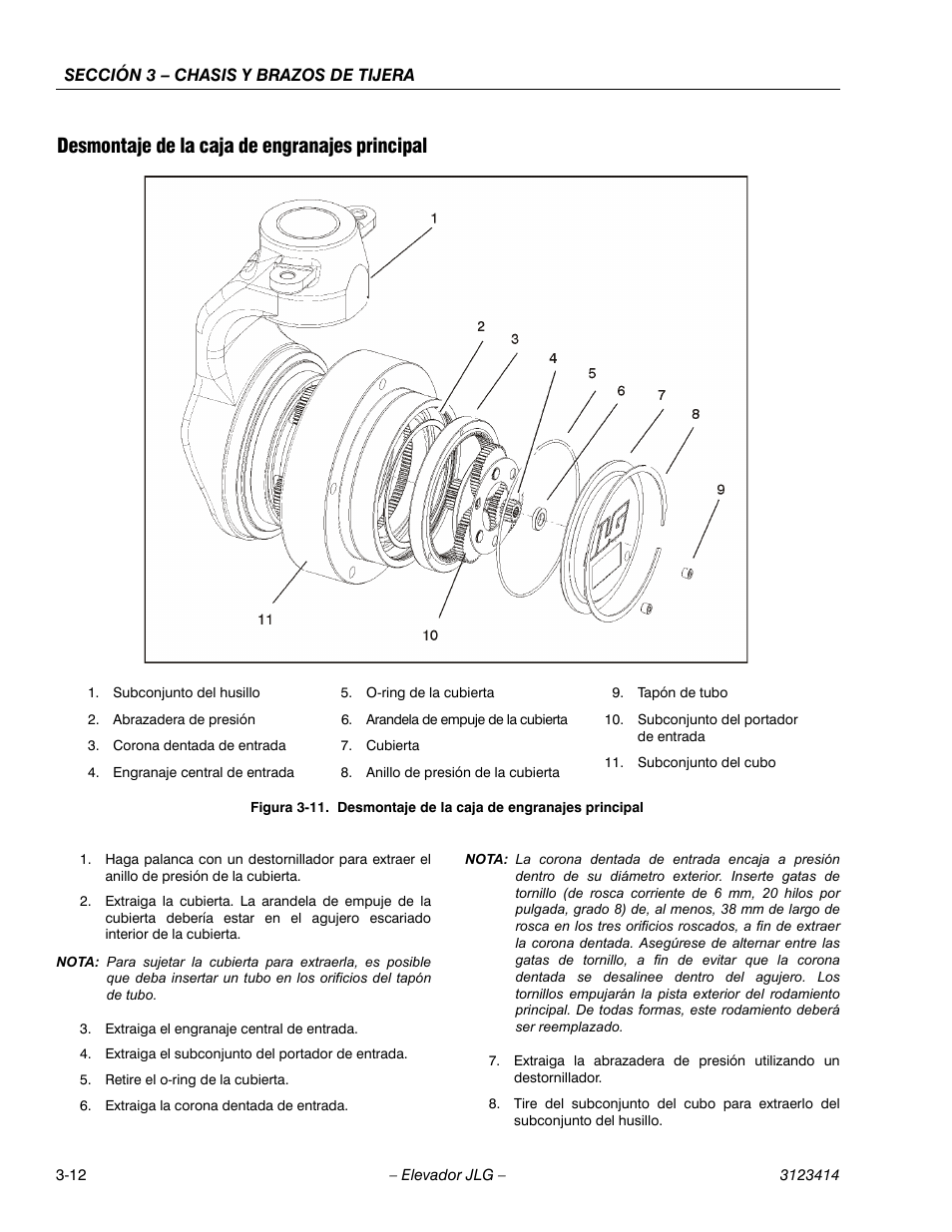 Desmontaje de la caja de engranajes principal | JLG 3246ES Service Manual User Manual | Page 48 / 216