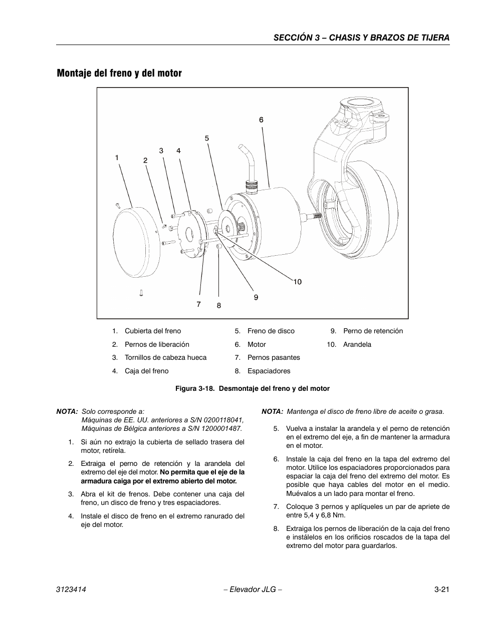3heading - montaje del freno y del motor, Montaje del freno y del motor | JLG 3246ES Service Manual User Manual | Page 57 / 216