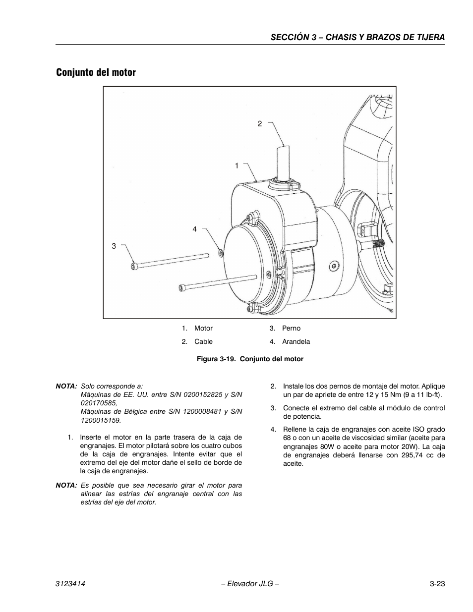 3heading - conjunto del motor, Figureno - figura 3-19. conjunto del motor, Conjunto del motor | JLG 3246ES Service Manual User Manual | Page 59 / 216