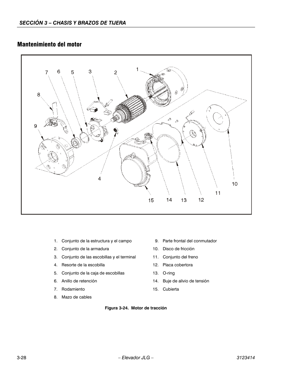 3heading - mantenimiento del motor, Figureno - figura 3-24. motor de tracción, Mantenimiento del motor | JLG 3246ES Service Manual User Manual | Page 64 / 216