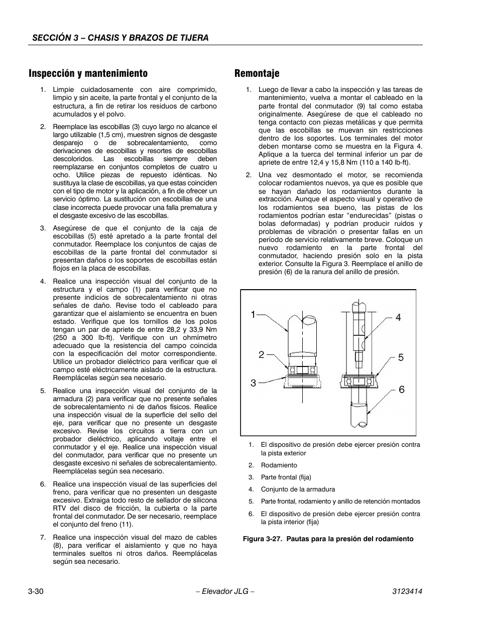 3heading - inspección y mantenimiento, 3heading - remontaje, Inspección y mantenimiento | Remontaje | JLG 3246ES Service Manual User Manual | Page 66 / 216