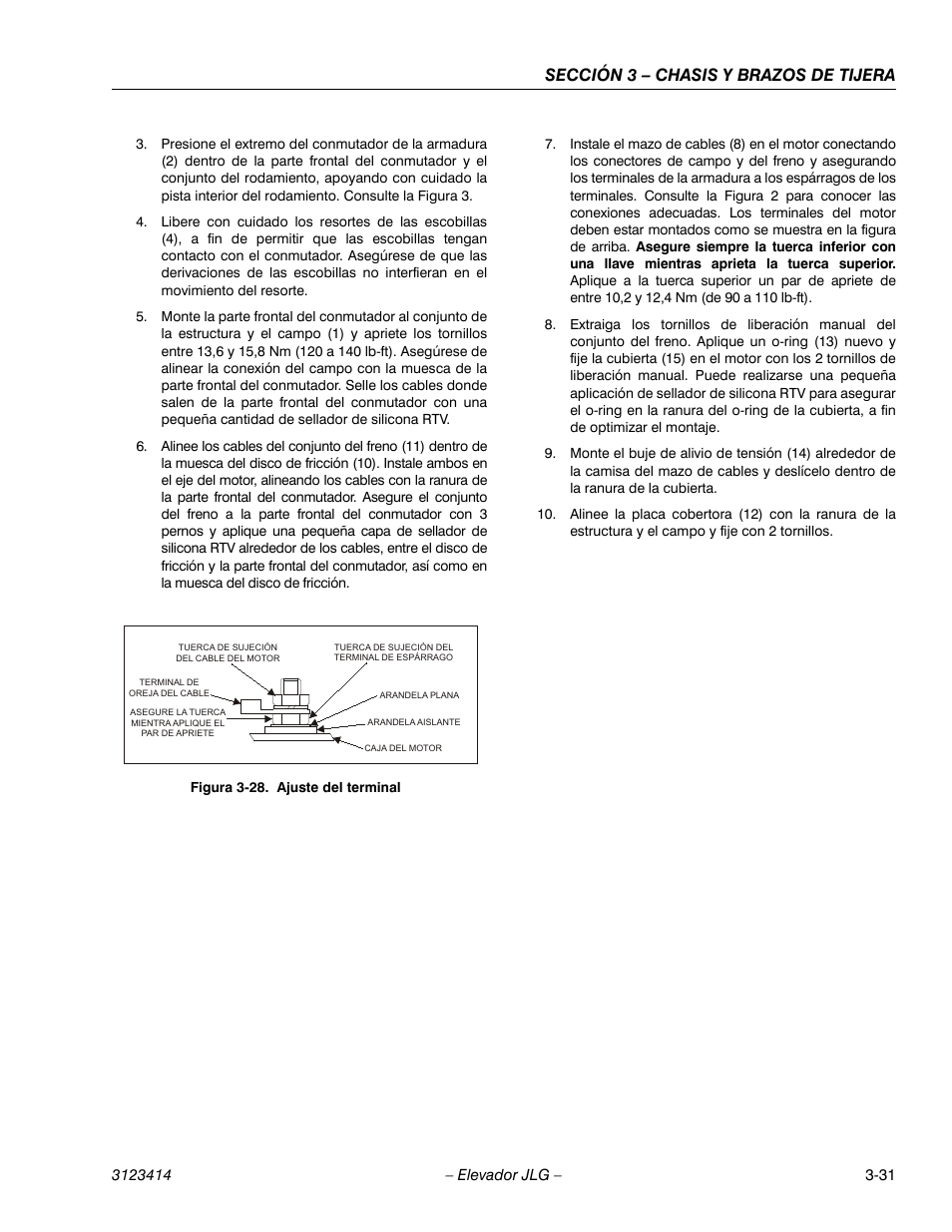 Figureno - figura 3-28. ajuste del terminal, Sección 3 – chasis y brazos de tijera | JLG 3246ES Service Manual User Manual | Page 67 / 216