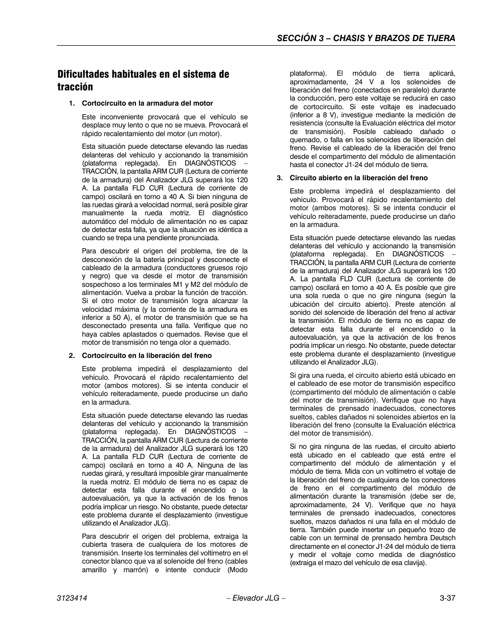 Dificultades habituales en el sistema de tracción | JLG 3246ES Service Manual User Manual | Page 73 / 216