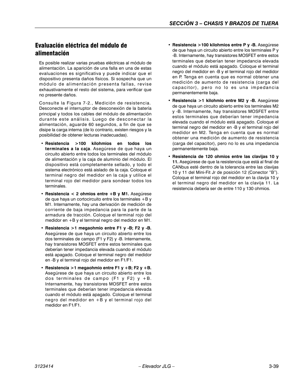 Evaluación eléctrica del módulo de alimentación | JLG 3246ES Service Manual User Manual | Page 75 / 216