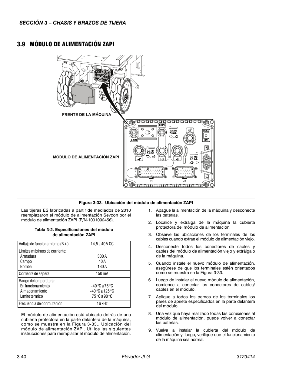 2heading - 3.9 módulo de alimentación zapi, Cellcenter - 14,5 a 40 v cc, Cellcenter | Cellcenter - 300 a, Cellcenter - 40 a, Cellcenter - 180 a, Cellcenter - 150 ma, Cellcenter °c a 75 °c, Cellcenter °c a 125 °c, Cellcenter - 75 °c a 90 °c | JLG 3246ES Service Manual User Manual | Page 76 / 216