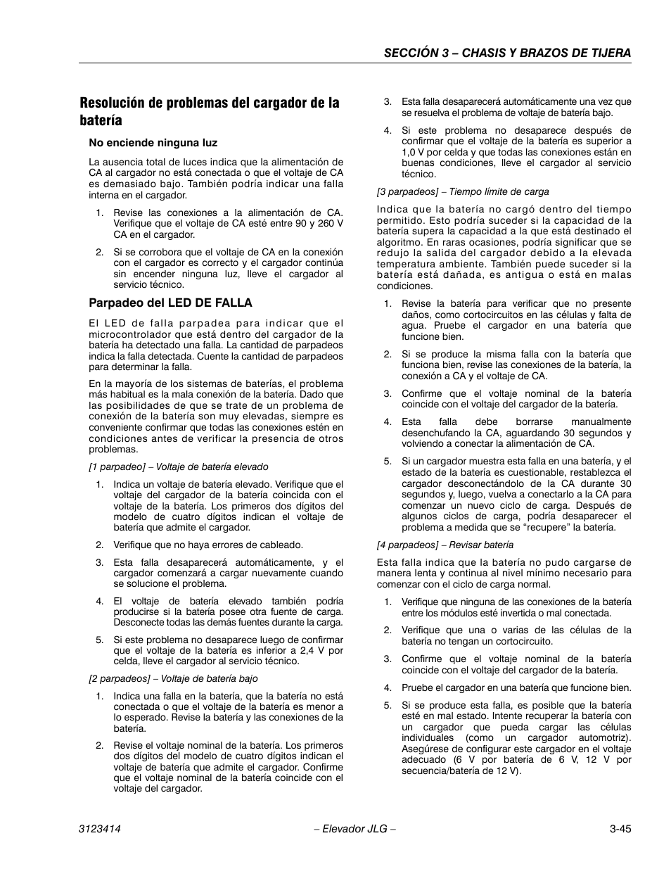 Resolución de problemas del cargador de la batería | JLG 3246ES Service Manual User Manual | Page 81 / 216