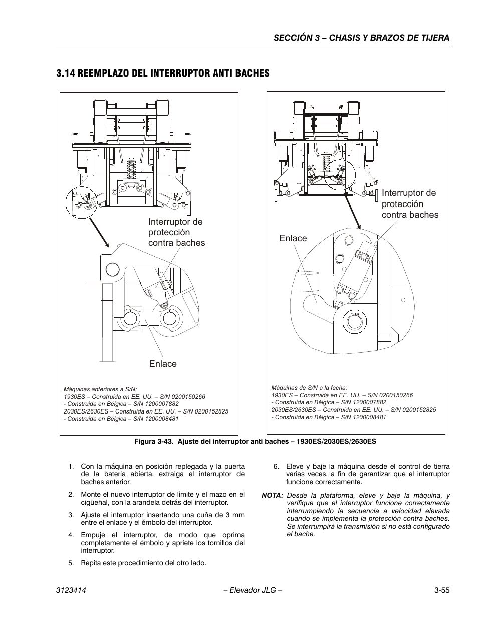 14 reemplazo del interruptor anti baches | JLG 3246ES Service Manual User Manual | Page 91 / 216