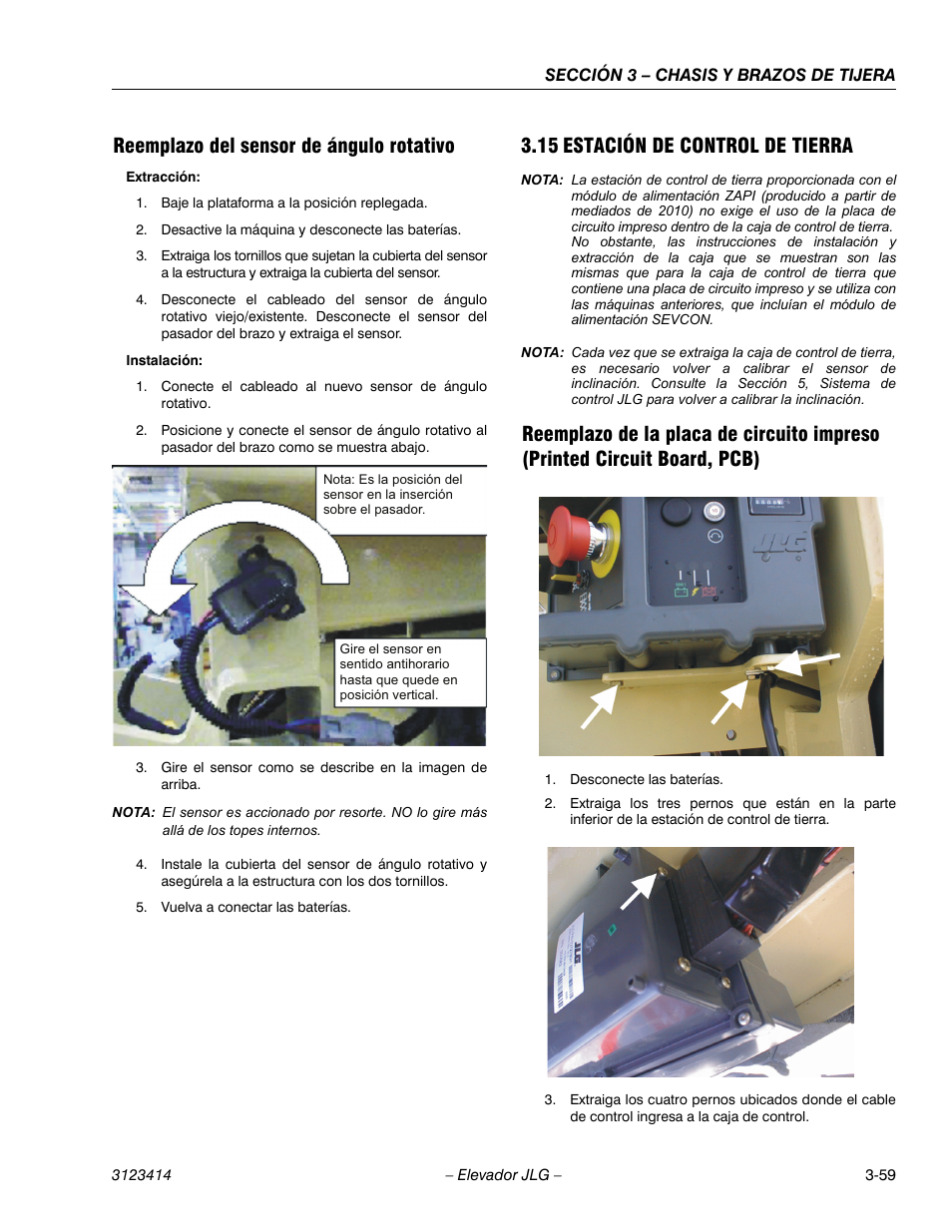 3heading - reemplazo del sensor de ángulo rotativo, 2heading - 3.15 estación de control de tierra, Reemplazo del sensor de ángulo rotativo | 15 estación de control de tierra | JLG 3246ES Service Manual User Manual | Page 95 / 216