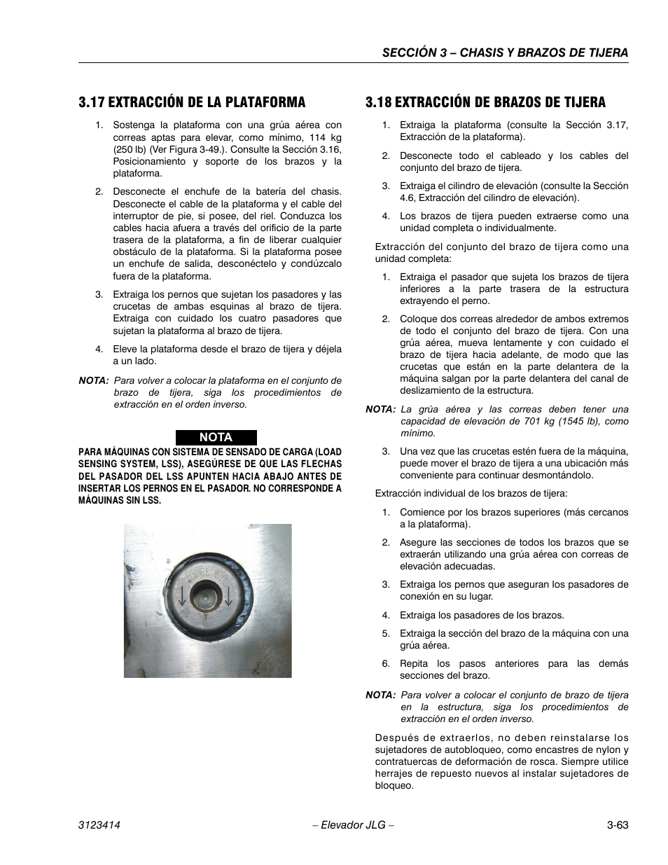 2heading - 3.17 extracción de la plataforma, 2heading - 3.18 extracción de brazos de tijera, 17 extracción de la plataforma | 18 extracción de brazos de tijera | JLG 3246ES Service Manual User Manual | Page 99 / 216