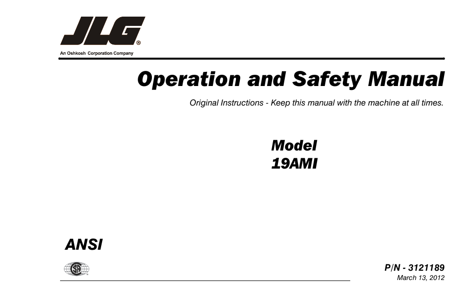 JLG 19AMI Operator Manual User Manual | 68 pages