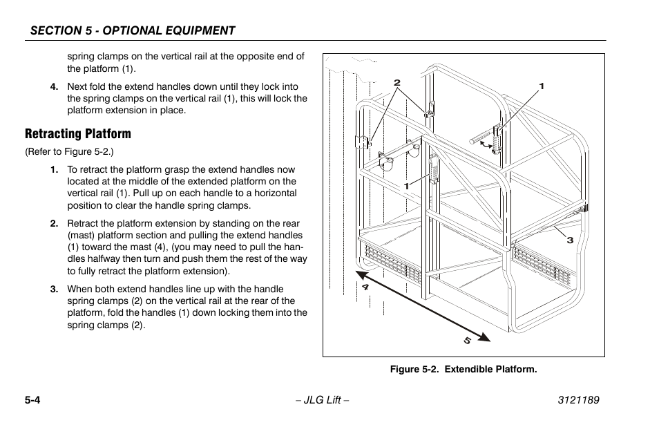 Retracting platform, Retracting platform -4, Extendible platform -4 | JLG 19AMI Operator Manual User Manual | Page 50 / 68