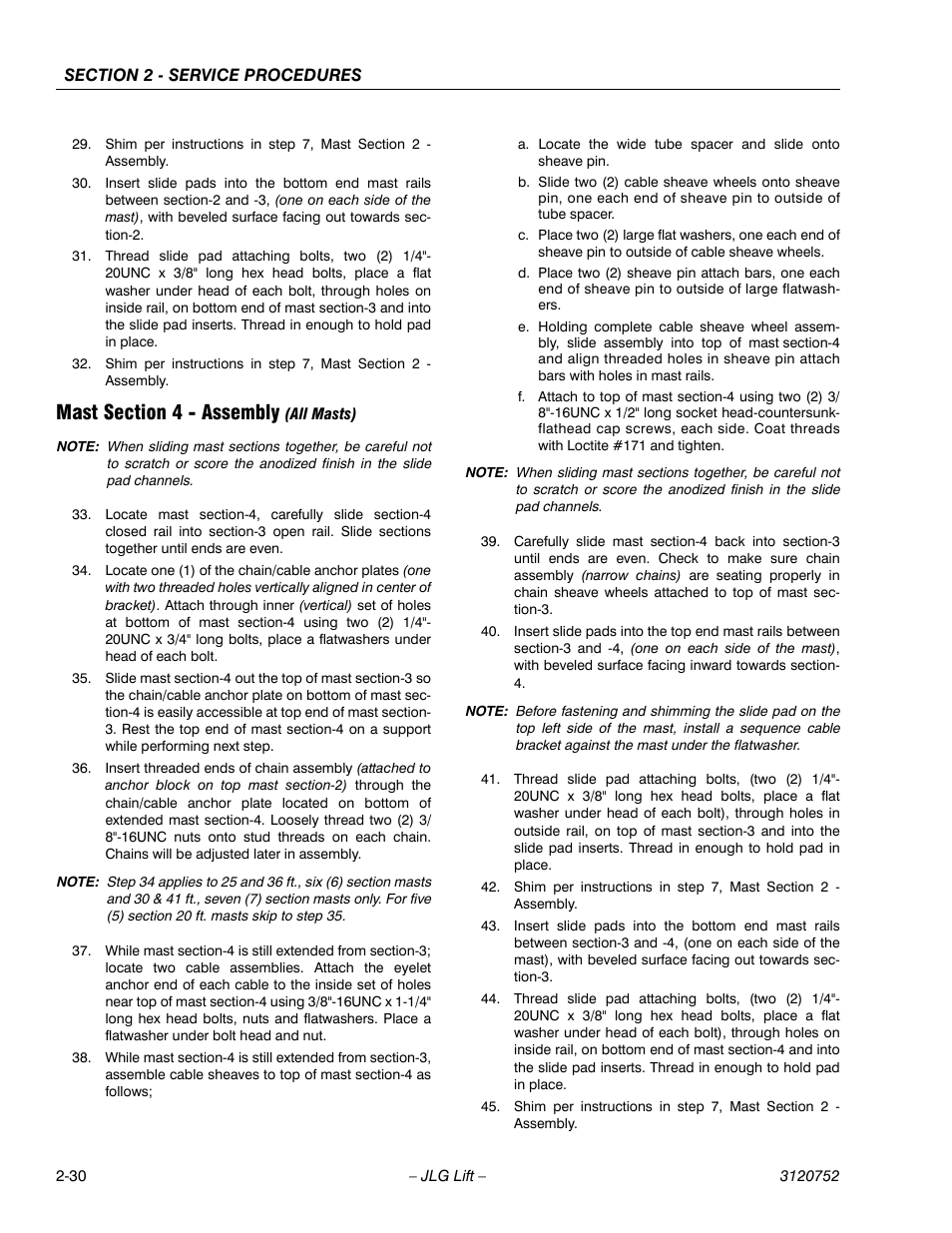 Mast section 4 - assembly (all masts), Mast section 4 - assembly (all masts) -30 | JLG 41AM (3120752) Service Manual User Manual | Page 54 / 84