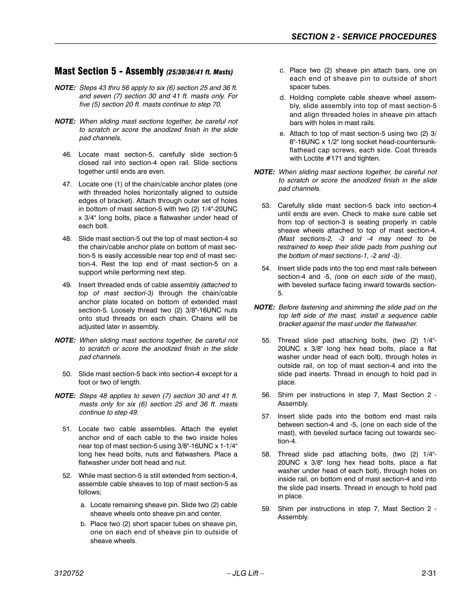 Mast section 5 - assembly (25/30/36/41 ft. masts) | JLG 41AM (3120752) Service Manual User Manual | Page 55 / 84