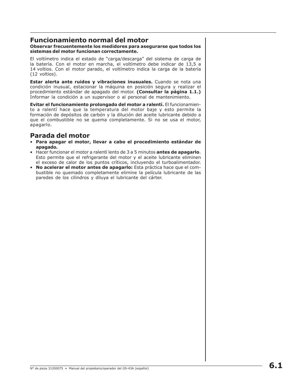 Funcionamiento normal del motor, Parada del motor | JLG G10-43A (0160005444 & After) Operator Manual User Manual | Page 25 / 56