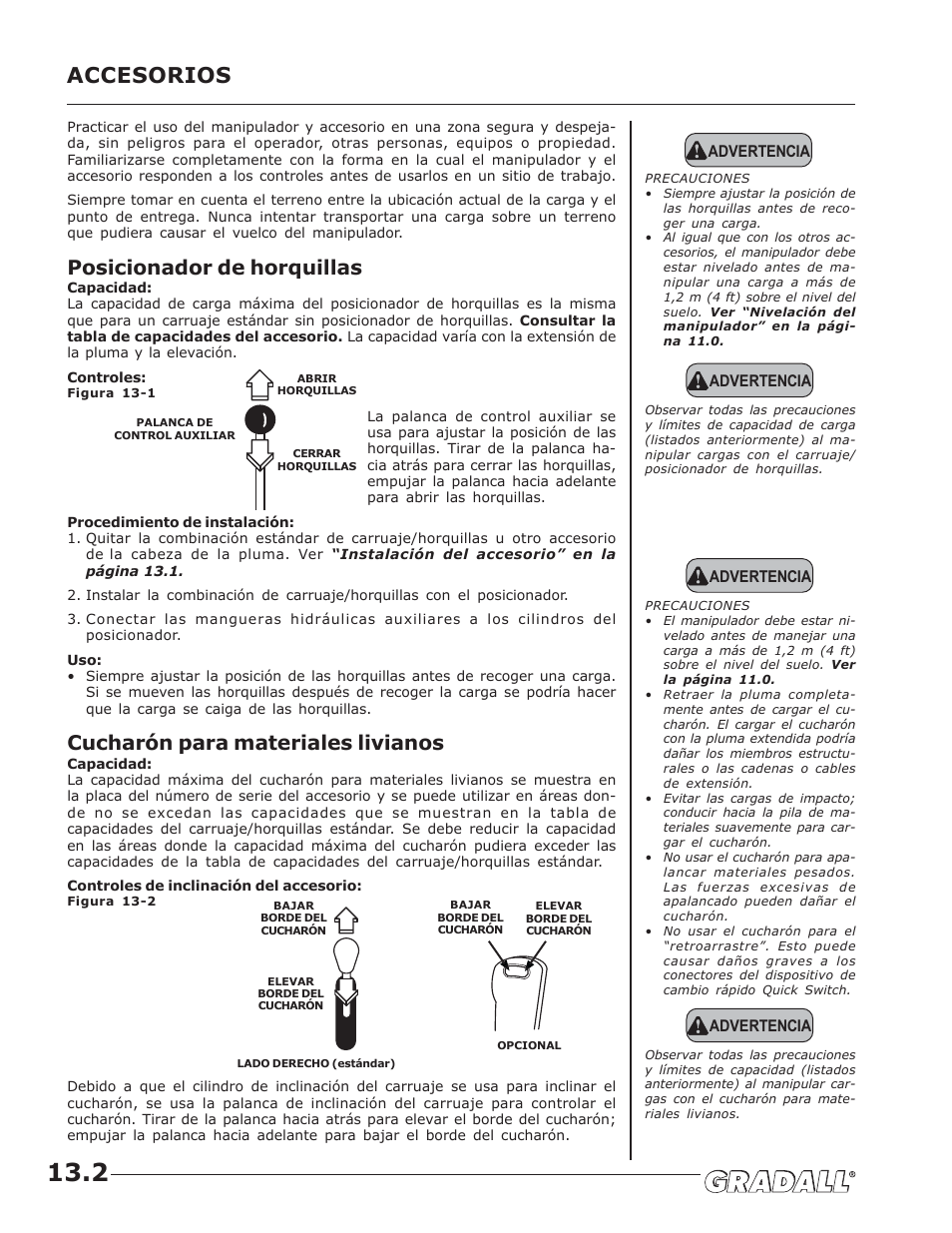 Accesorios, Posicionador de horquillas, Cucharón para materiales livianos | JLG G10-43A (0160005444 & After) Operator Manual User Manual | Page 38 / 56