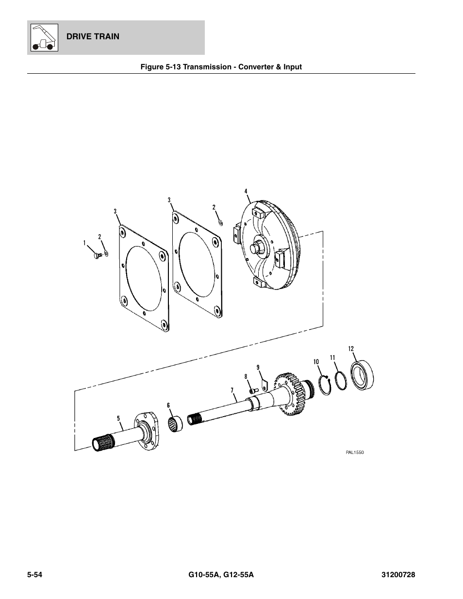 Figure 5-13 transmission - converter & input, Transmission - converter & input -54, Input, (see figure 5-13 for details) | JLG G12-55A Parts Manual User Manual | Page 176 / 418