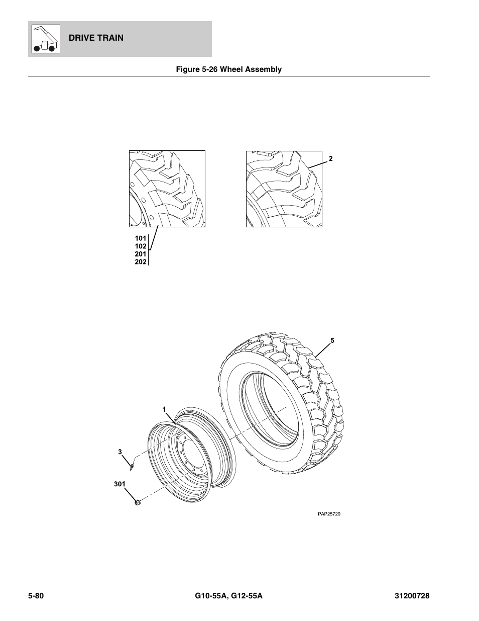 Figure 5-26 wheel assembly, Wheel assembly -80, Wheel assy, (see figure 5-26 for details) | Sy, (see figure 5-26 for details) | JLG G12-55A Parts Manual User Manual | Page 202 / 418