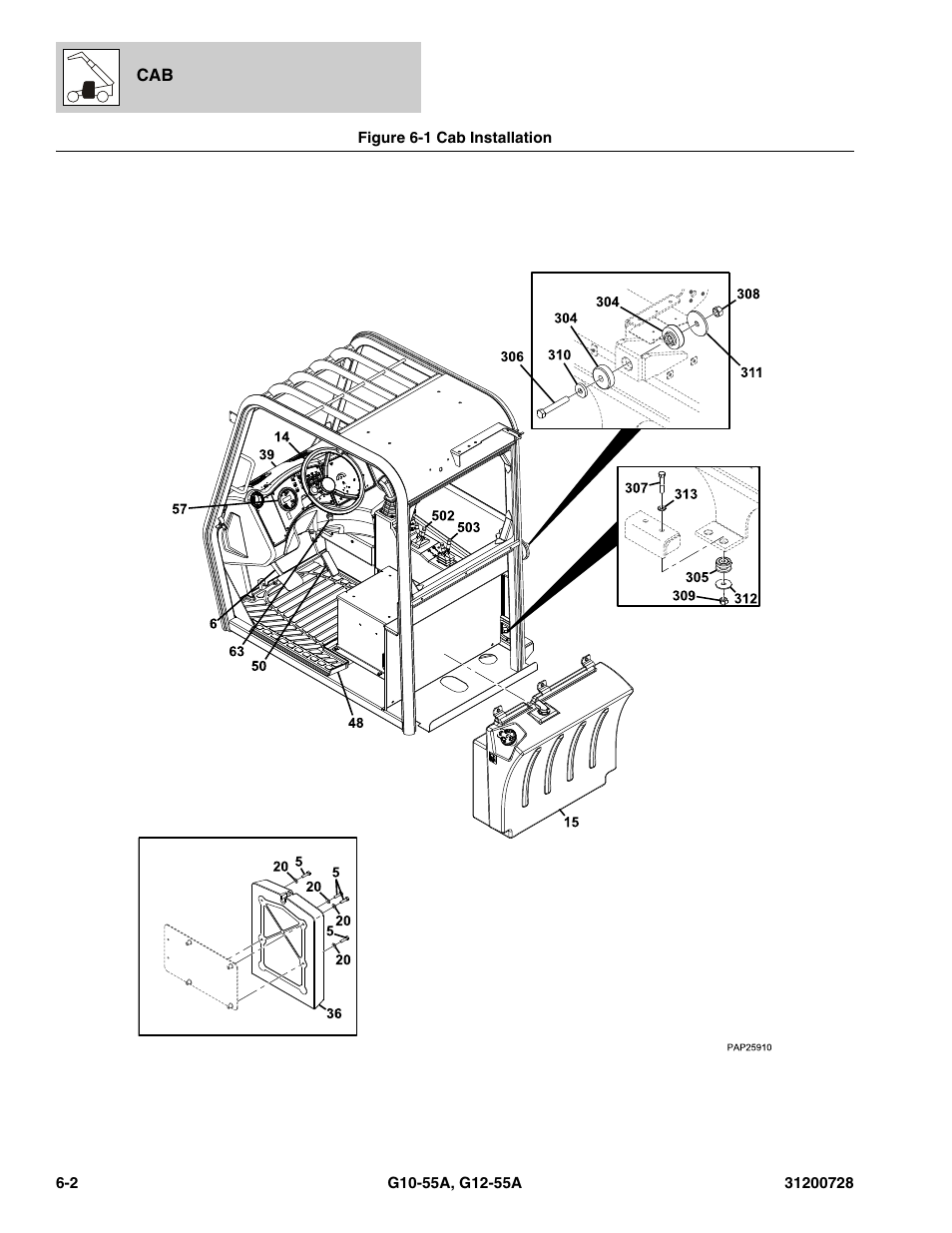 Figure 6-1 cab installation, Cab installation -2, Cab weldment, (see figure 6-1 for details) | N), (see figure 6-1 for details) | JLG G12-55A Parts Manual User Manual | Page 210 / 418