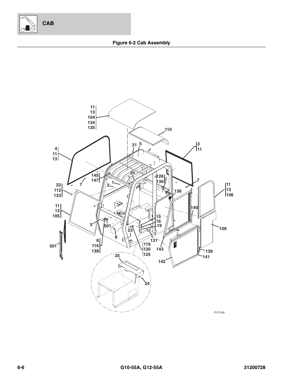 Figure 6-2 cab assembly, Cab assembly -6, Ab, (see figure 6-2 for details) | JLG G12-55A Parts Manual User Manual | Page 214 / 418