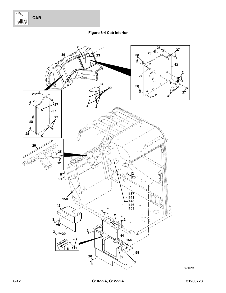 Figure 6-4 cab interior, Cab interior -12, Re, (see figure 6-4 for details) | Ab interior, (see figure 6-4 for details) | JLG G12-55A Parts Manual User Manual | Page 220 / 418