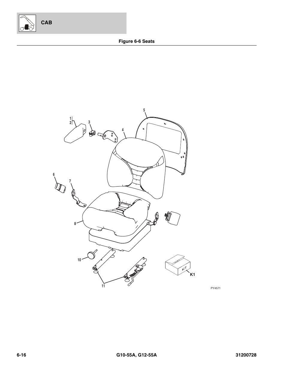 Figure 6-6 seats, Seats -16 | JLG G12-55A Parts Manual User Manual | Page 224 / 418