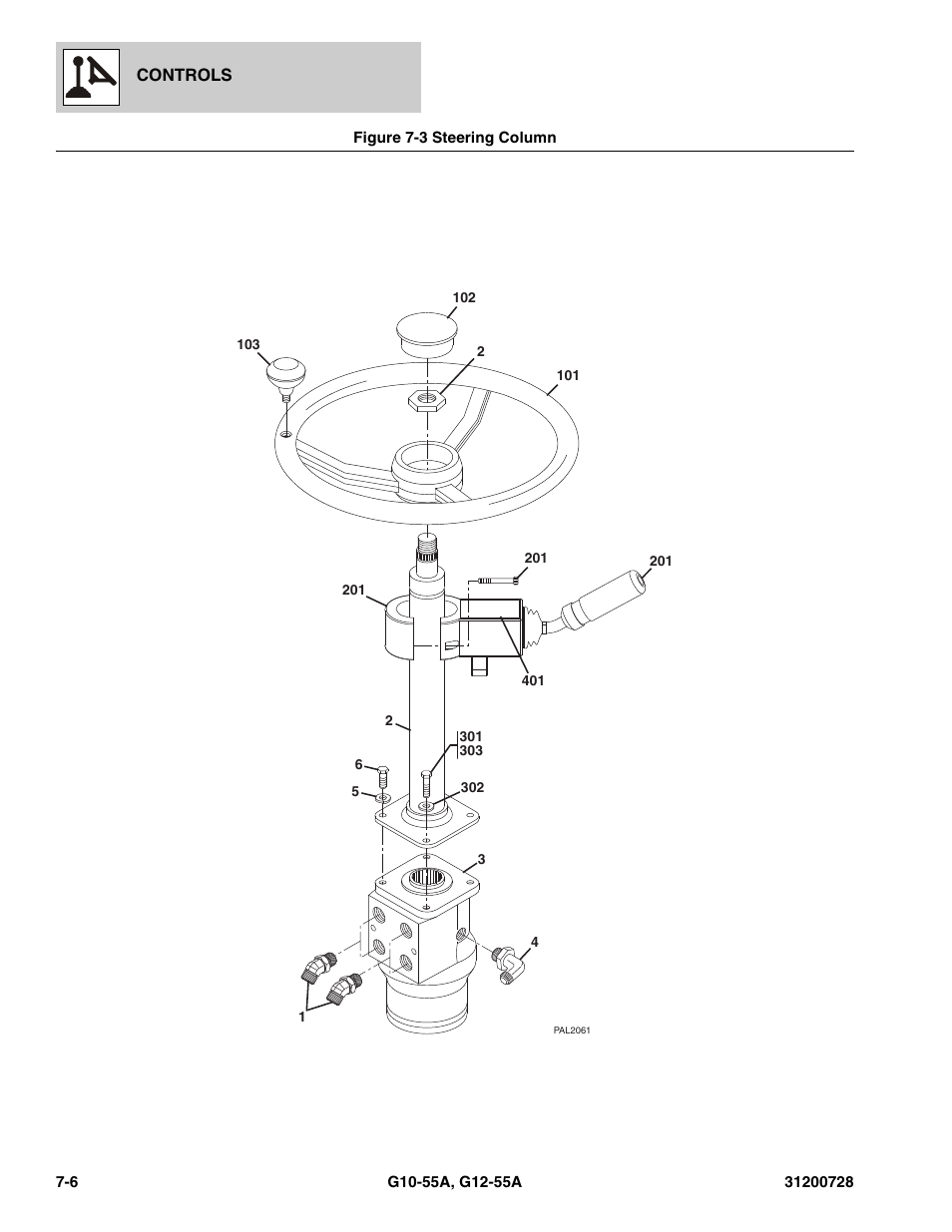 Figure 7-3 steering column, Steering column -6, Eel, (see figure 7-3 for details) | JLG G12-55A Parts Manual User Manual | Page 242 / 418
