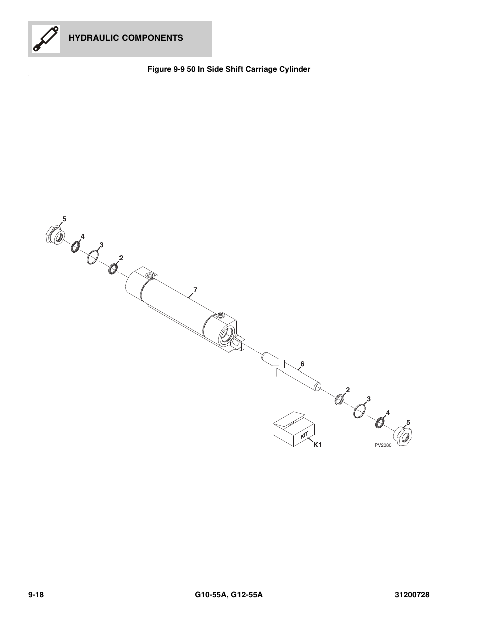 Figure 9-9 50 in side shift carriage cylinder, 50 in side shift carriage cylinder -18 | JLG G12-55A Parts Manual User Manual | Page 300 / 418