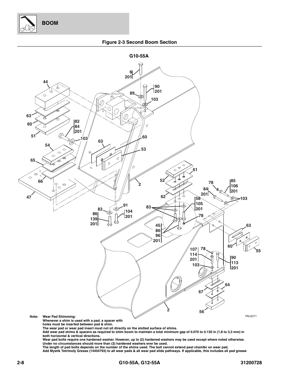Figure 2-3 second boom section, Second boom section -8, Section, (see figure 2-3 for details) | JLG G12-55A Parts Manual User Manual | Page 32 / 418
