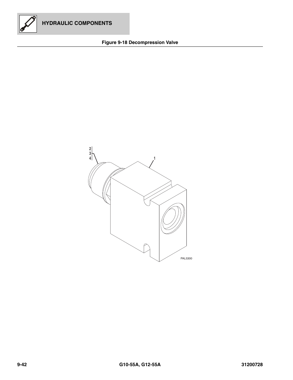 Figure 9-18 decompression valve, Decompression valve -42, Ve assy, (see figure 9-18 for details) | JLG G12-55A Parts Manual User Manual | Page 324 / 418