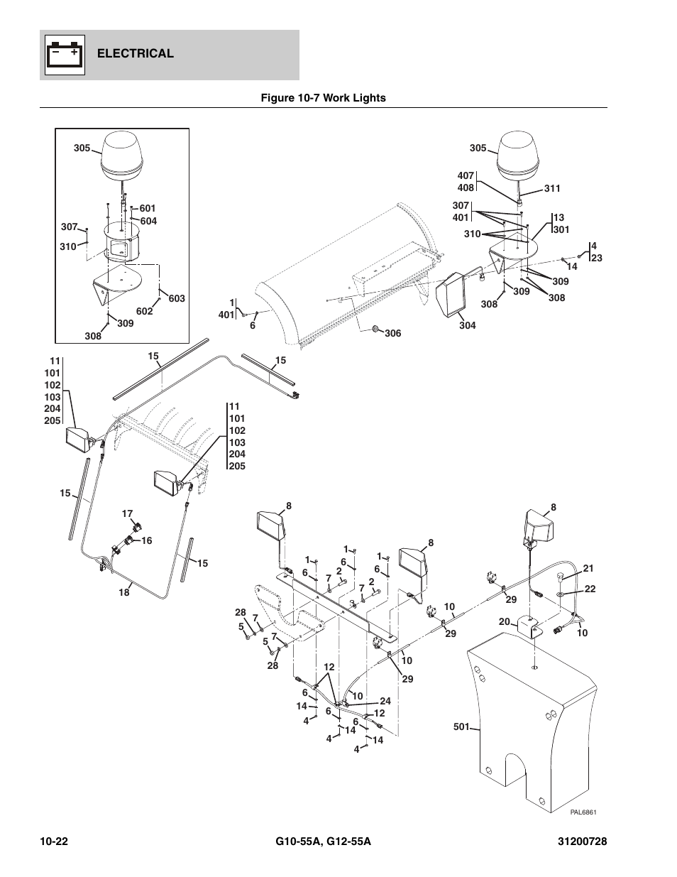 Figure 10-7 work lights, Work lights -22 | JLG G12-55A Parts Manual User Manual | Page 348 / 418