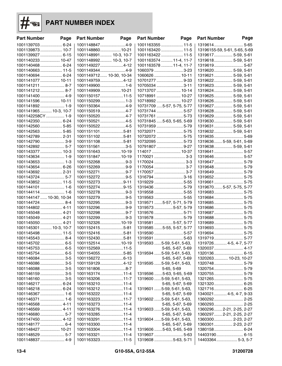 Part number index | JLG G12-55A Parts Manual User Manual | Page 408 / 418