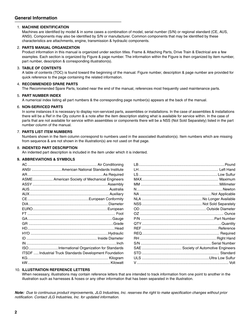 General information | JLG G12-55A Parts Manual User Manual | Page 6 / 418
