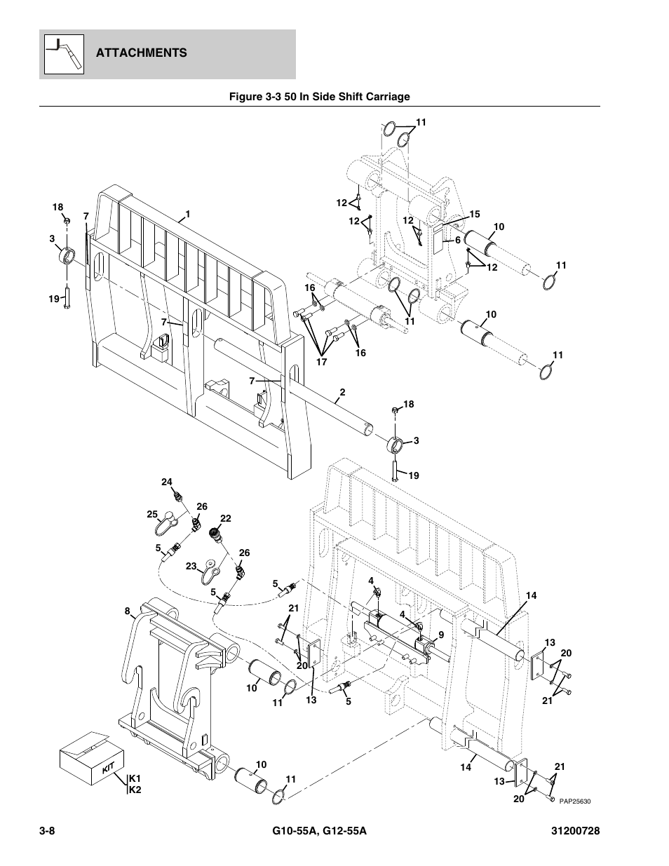 Figure 3-3 50 in side shift carriage, 50 in side shift carriage -8 | JLG G12-55A Parts Manual User Manual | Page 64 / 418
