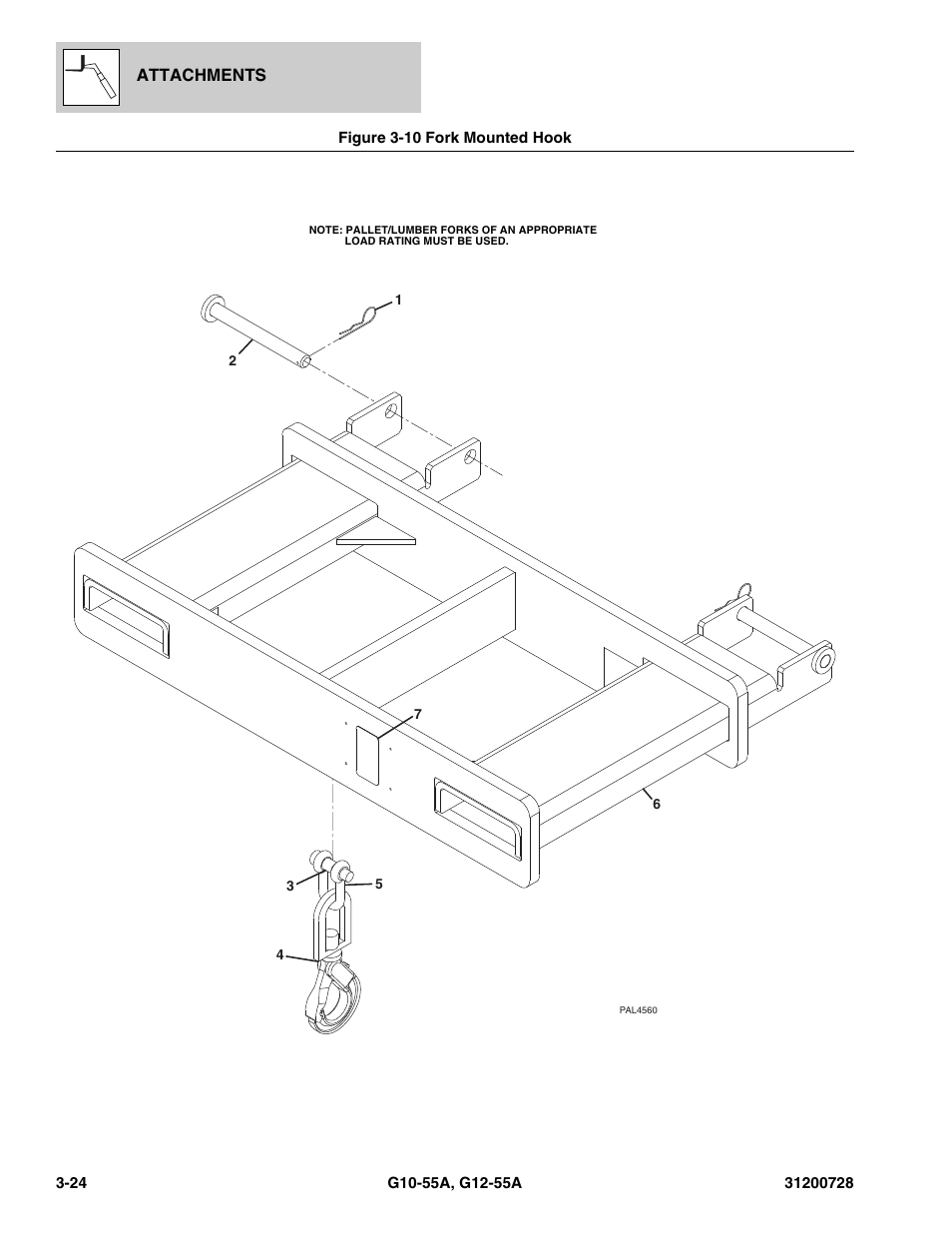 Figure 3-10 fork mounted hook, Fork mounted hook -24 | JLG G12-55A Parts Manual User Manual | Page 80 / 418