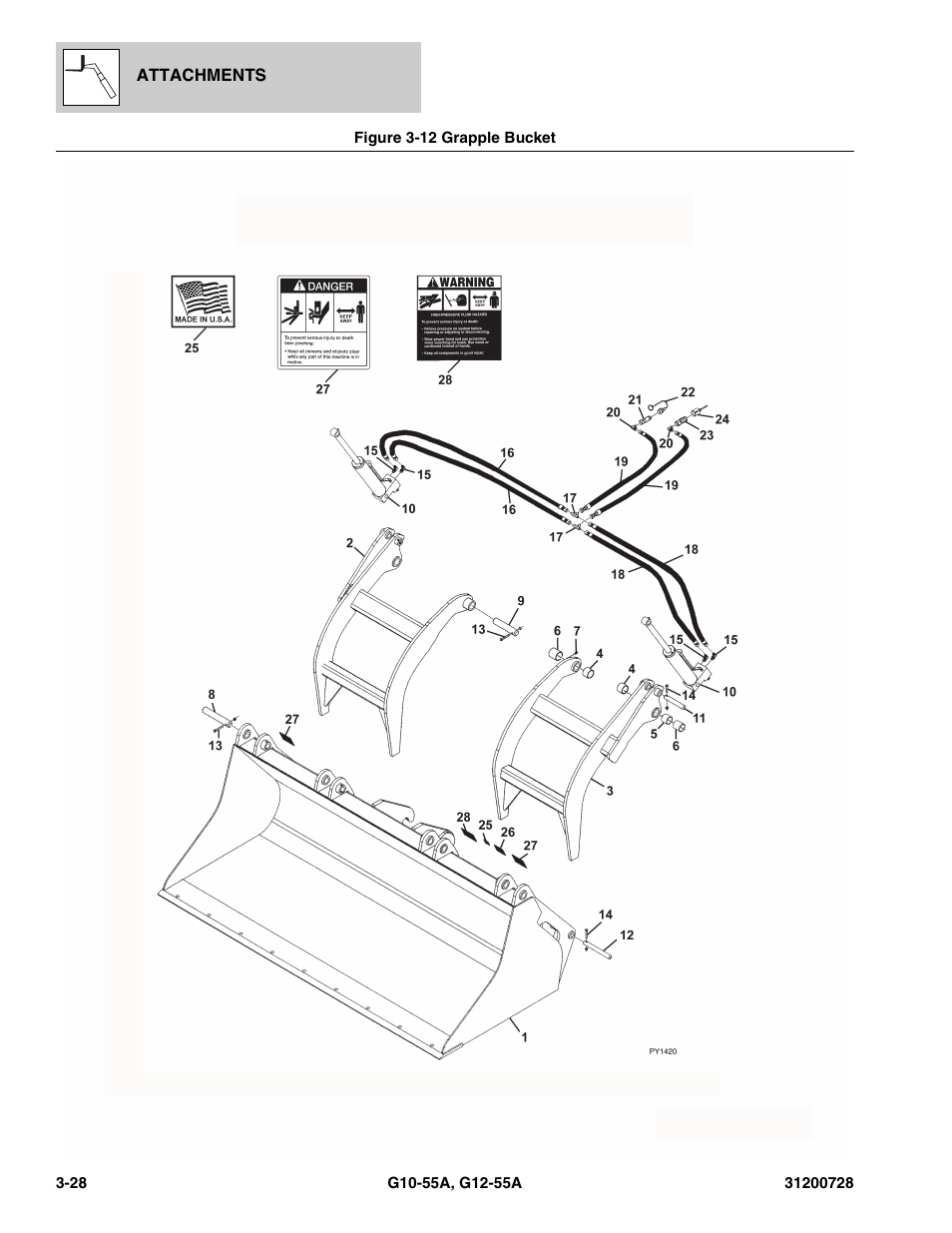 Figure 3-12 grapple bucket, Grapple bucket -28 | JLG G12-55A Parts Manual User Manual | Page 84 / 418