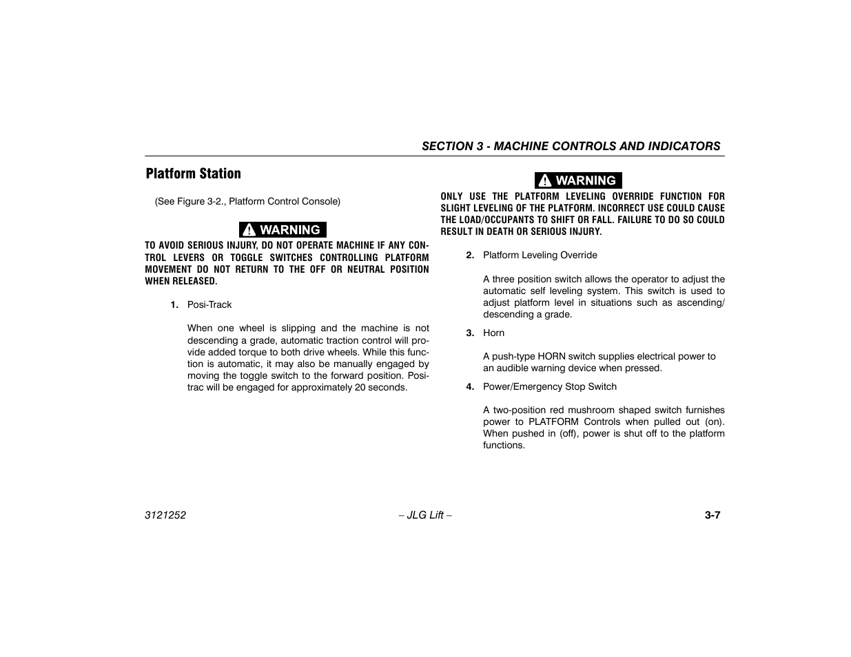 Platform station, Platform station -7 | JLG E300 Operator Manual User Manual | Page 37 / 92