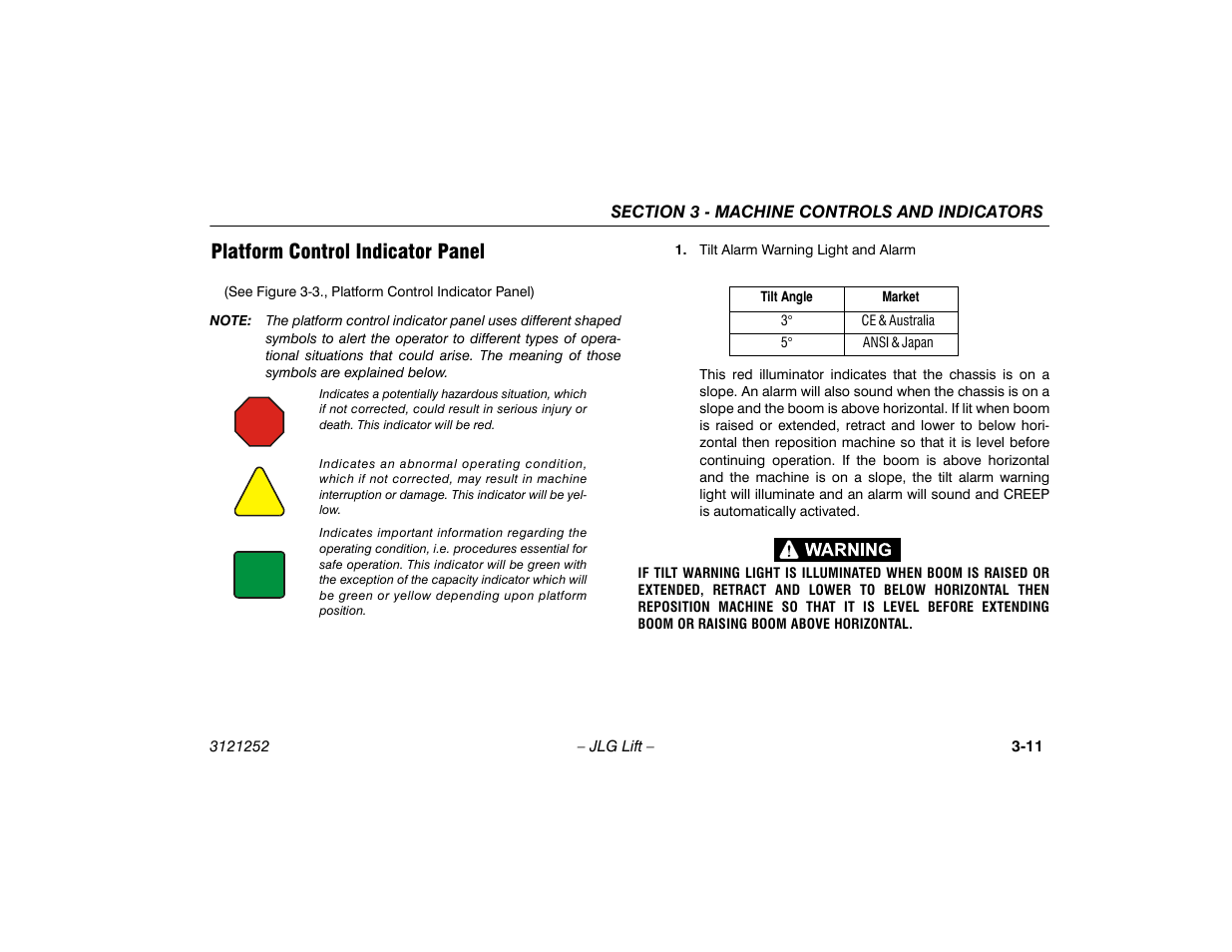 Platform control indicator panel, Platform control indicator panel -11 | JLG E300 Operator Manual User Manual | Page 41 / 92