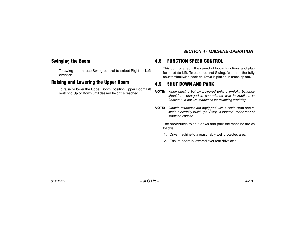 Swinging the boom, Raising and lowering the upper boom, 8 function speed control | 9 shut down and park | JLG E300 Operator Manual User Manual | Page 55 / 92