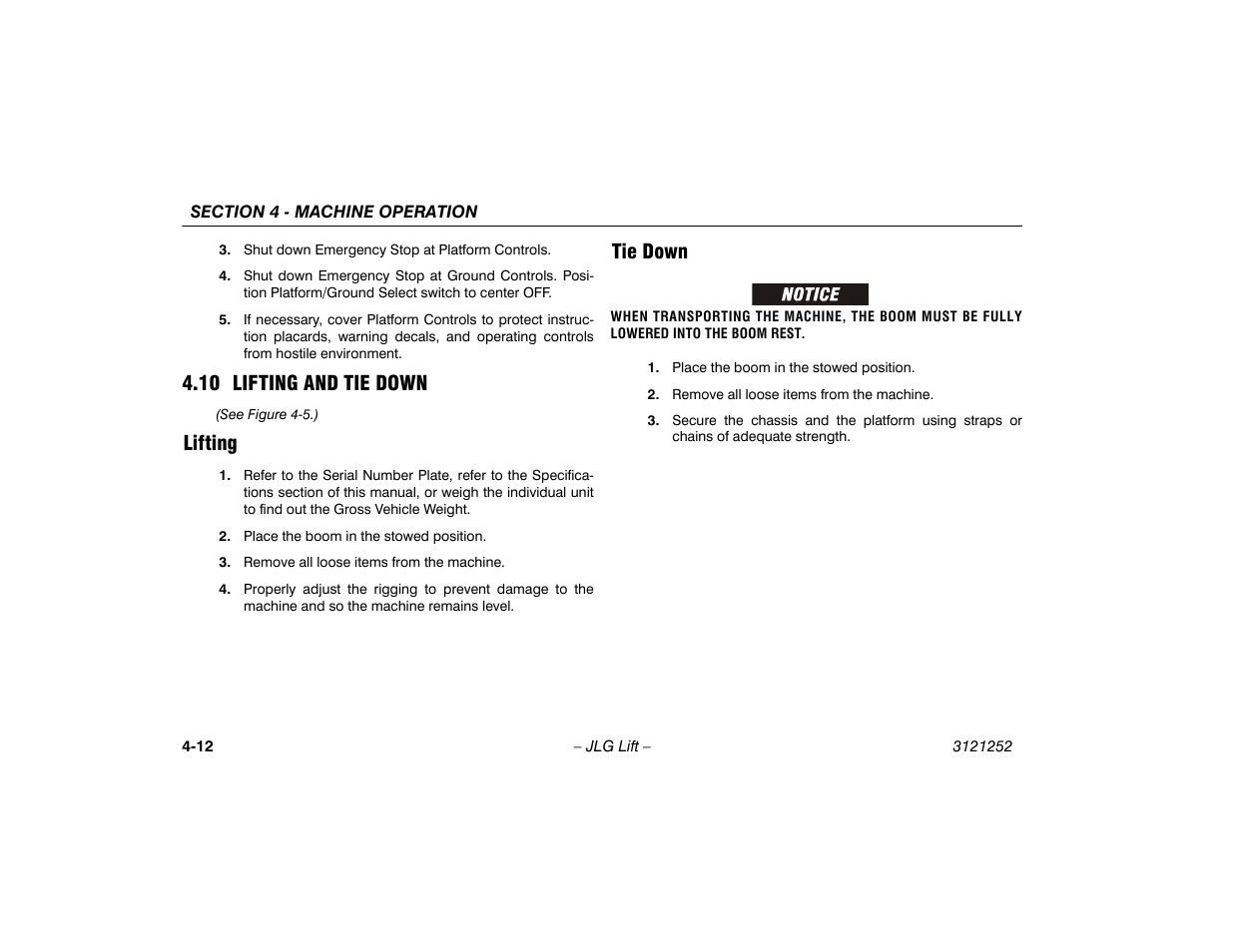 10 lifting and tie down, Lifting, Tie down | 10 lifting and tie down -12, Lifting -12 tie down -12 | JLG E300 Operator Manual User Manual | Page 56 / 92