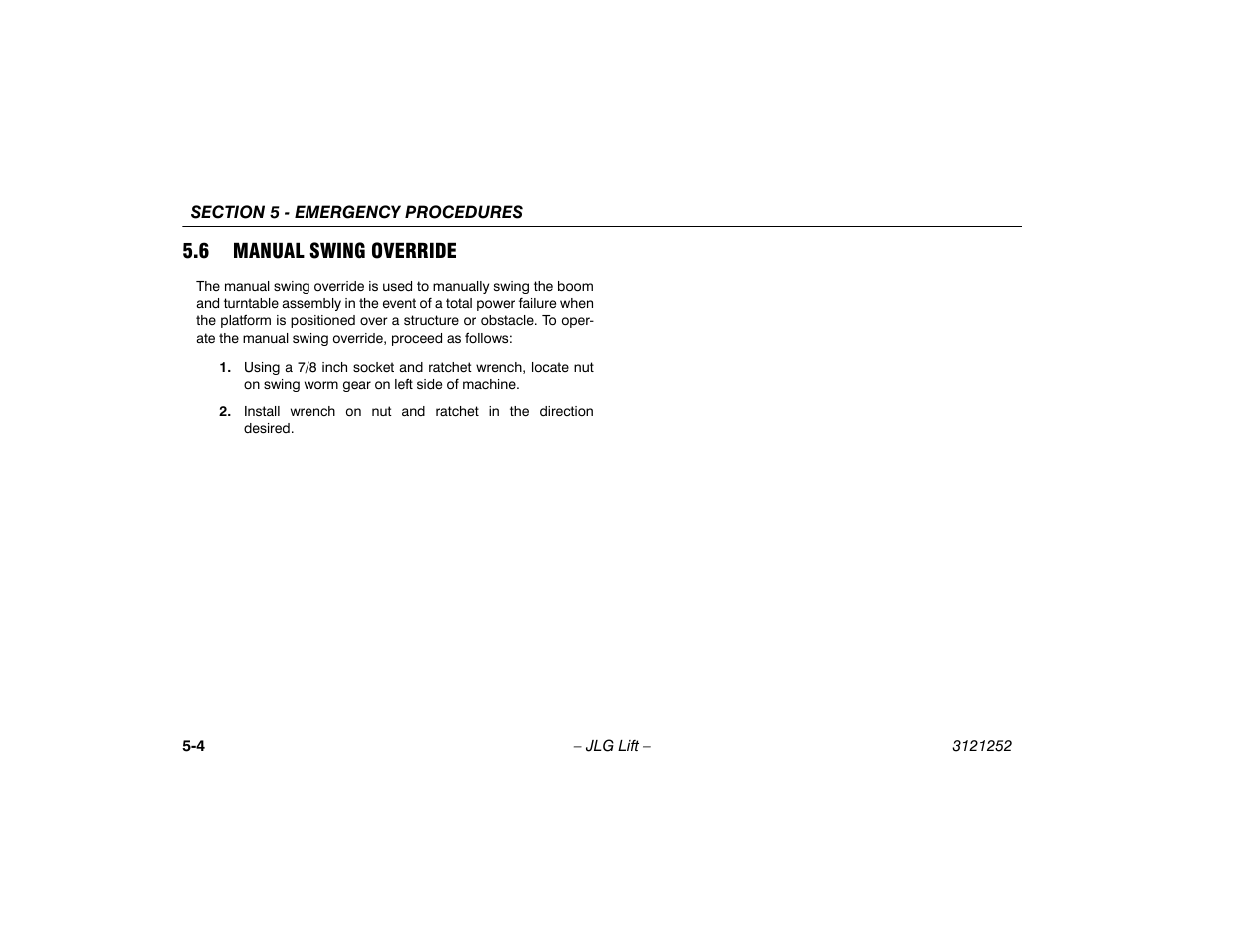 6 manual swing override, 6 manual swing override -4 | JLG E300 Operator Manual User Manual | Page 70 / 92