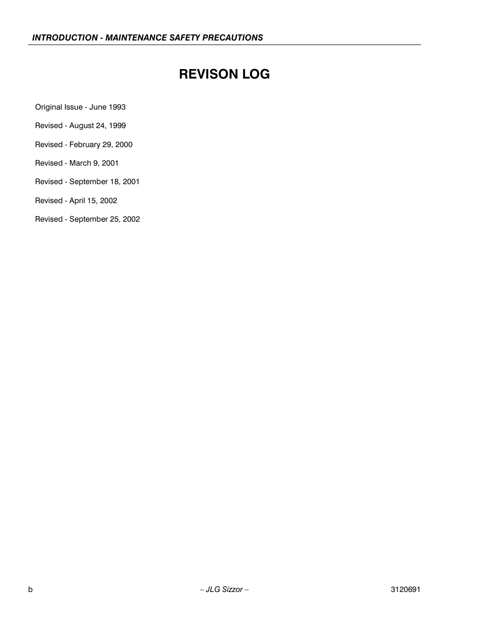 Revison log | JLG 40RTS ANSI Service Manual User Manual | Page 4 / 84