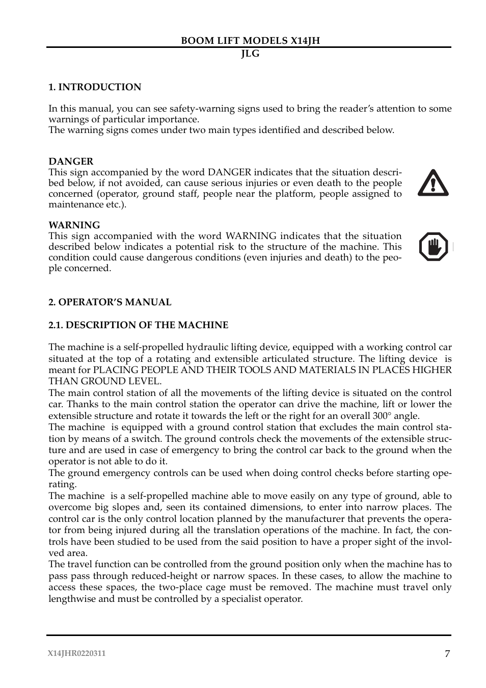 JLG X14JH Operator Manual User Manual | Page 10 / 108