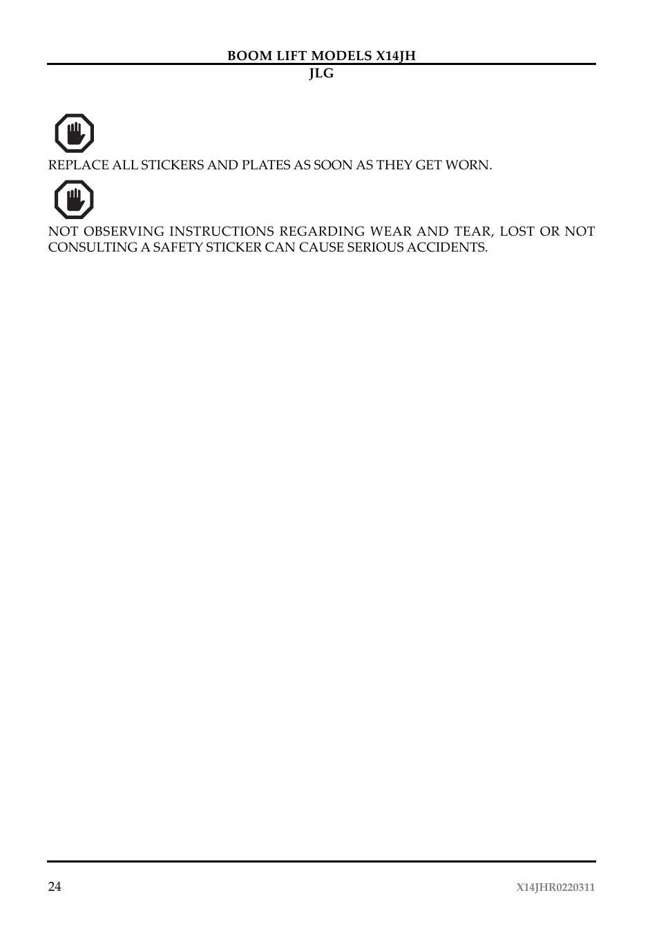 JLG X14JH Operator Manual User Manual | Page 27 / 108
