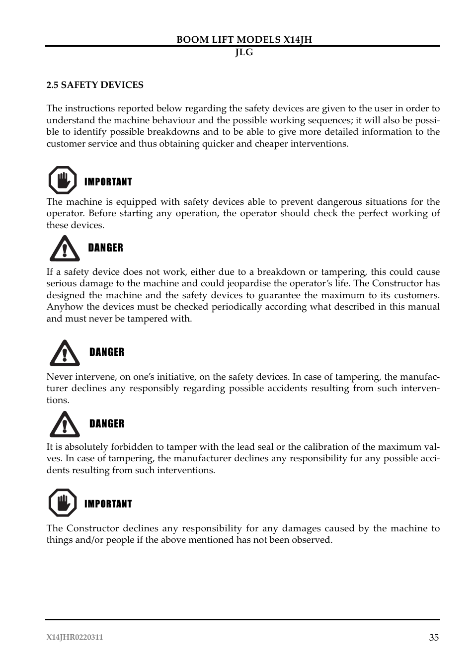 JLG X14JH Operator Manual User Manual | Page 38 / 108