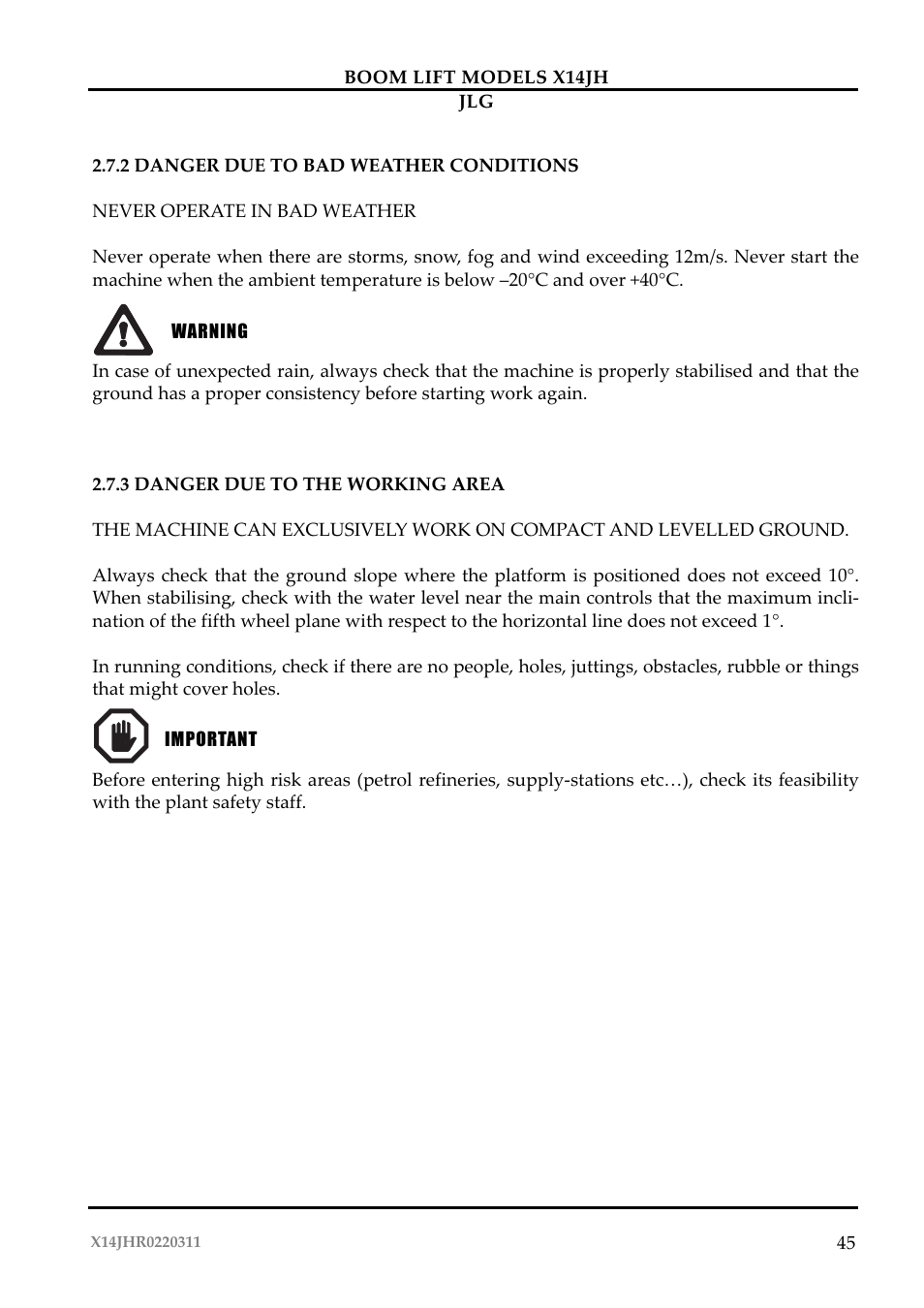 JLG X14JH Operator Manual User Manual | Page 48 / 108