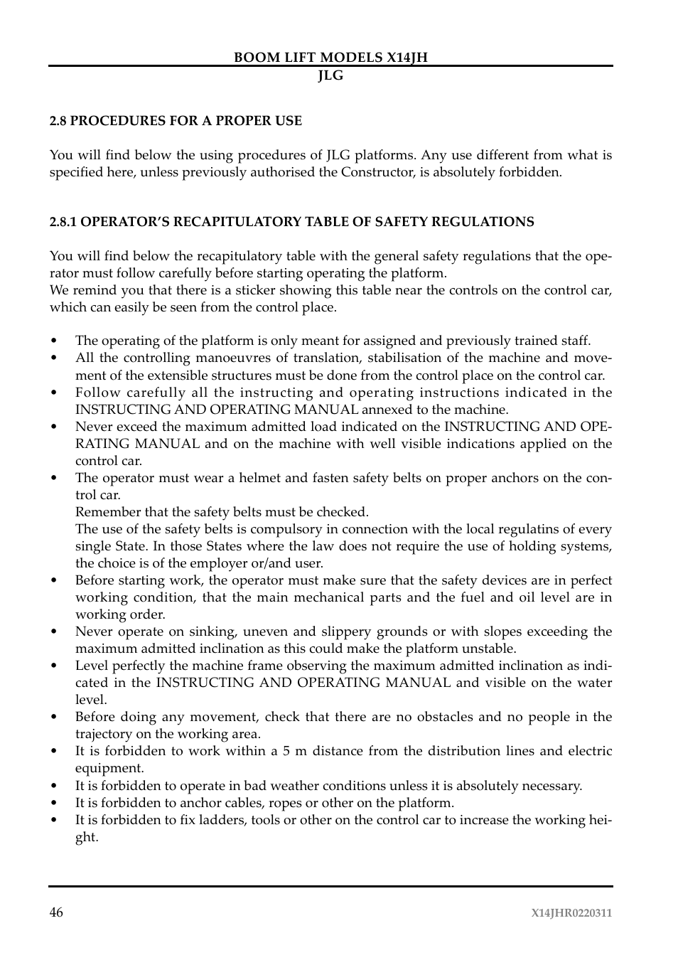 JLG X14JH Operator Manual User Manual | Page 49 / 108