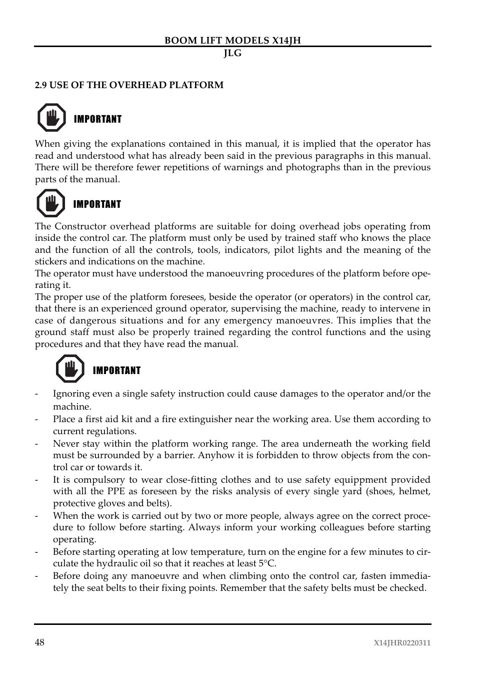 JLG X14JH Operator Manual User Manual | Page 51 / 108